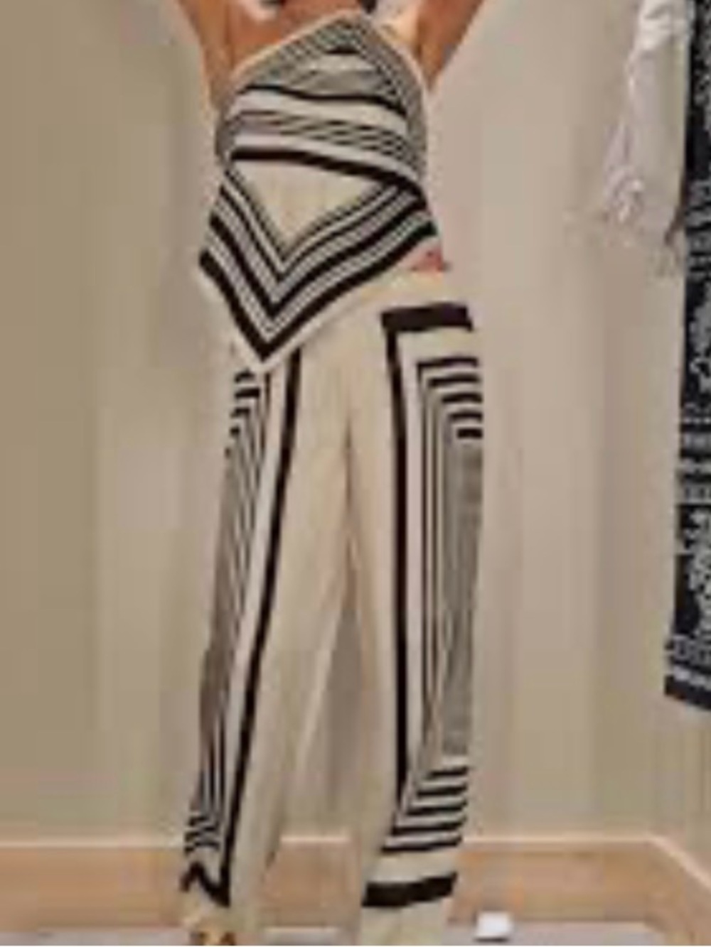H&M Black and White Striped Wide-Leg Jumpsuit